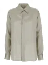 Saint Laurent Striped Silk Satin Shirt In Grey