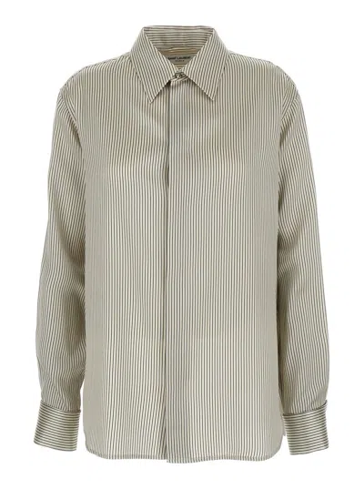 SAINT LAURENT SAINT LAURENT GREY BOYFRIEND STRIPED SHIRT IN SILK WOMAN