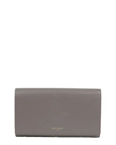 Pre-owned Saint Laurent Grey Calfskin Flap Long Wallet (authentic Pre-loved)
