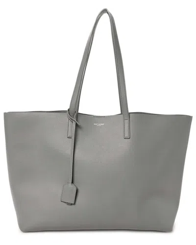Saint Laurent Large Leather Tote In Gray
