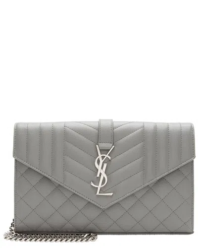 Pre-owned Saint Laurent Grey Calfskin Monogram Chain Wallet (authentic Pre-loved)