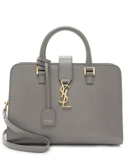 Saint Laurent Cabas Baby Leather Tote In Gray