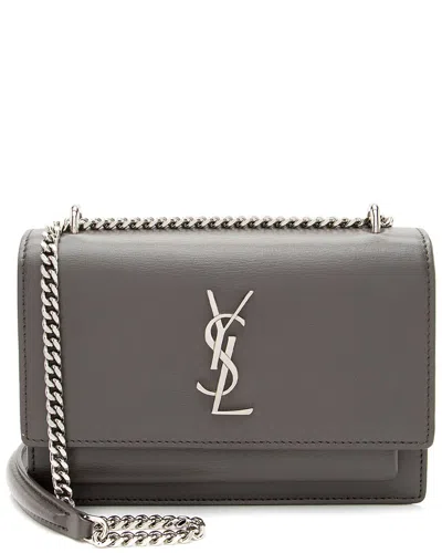 Pre-owned Saint Laurent Grey Calfskin Sunset Mini Wallet On Chain Bag (authentic Pre-  Loved)