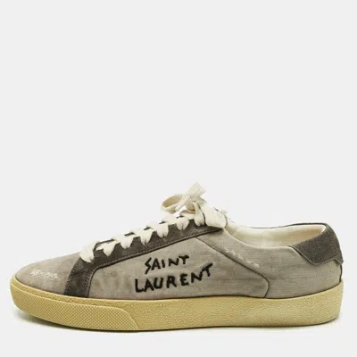 Pre-owned Saint Laurent Grey Canvas And Suede Court Classic Lace Up Sneakers Size 37 In Gray
