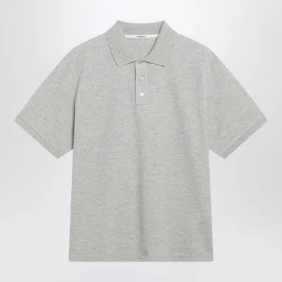 Saint Laurent Grey Cotton Piqué Polo With Cassandre Logo In Gray