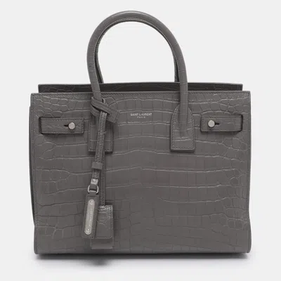 Pre-owned Saint Laurent Grey Croc Embossed Leather Baby Classic Sac De Jour Tote In Gray