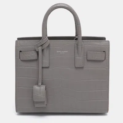 Pre-owned Saint Laurent Grey Croc Embossed Leather Nano Classic Sac De Jour Tote In Gray