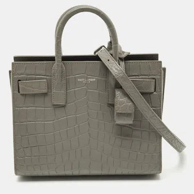 Pre-owned Saint Laurent Grey Croc Embossed Leather Nano Classic Sac De Jour Tote In Gray