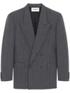 Saint Laurent Classic Pinstripe Double Breasted Blazer In Grey