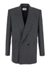 Saint Laurent Grey Double-breasted Jacket With Peak Revers In Wool Man In Gray