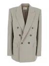 Saint Laurent Grey Double-breasted Jacket With Peak Revers In Wool Woman In Brown