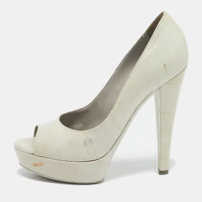 Pre-owned Saint Laurent Grey Eel Leather Peep Toe Pumps Size 36