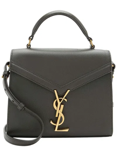 Pre-owned Saint Laurent Grey Grain De Poudre Leather Monogram Cassandra Mini Top Handle (authentic Pre-loved)