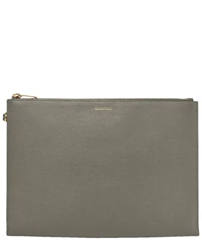 Saint Laurent Grey Grain De Poudre Leather Paris Zipped Tablet Holder  (authentic Pre-loved)
