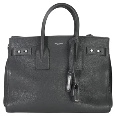 Pre-owned Saint Laurent Grey Grained Calfskin Small Souple Sac De Jour In Gray