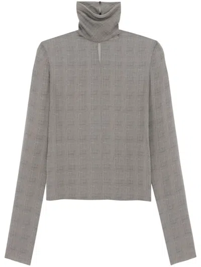 Saint Laurent Oberteil Mit Transparentem Karomuster In Grey