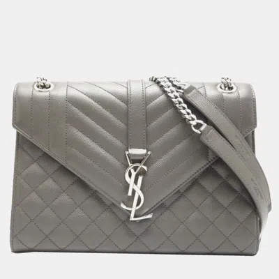 Pre-owned Saint Laurent Grey Leather Medium Envelope Shoulder Bag