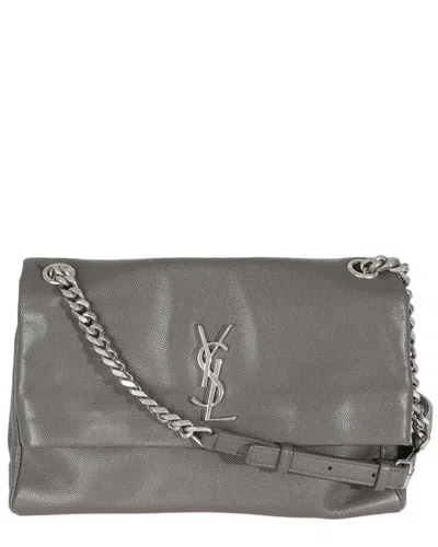 Saint Laurent Grey Leather Medium West Hollywood Monogram Fold-over Bag  (authentic Pre-loved) In Gray