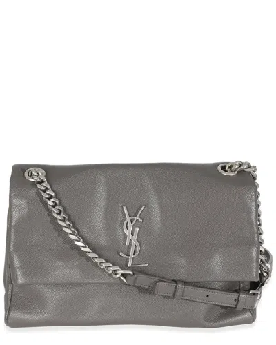 SAINT LAURENT SAINT LAURENT GREY LEATHER MEDIUM WEST HOLLYWOOD MONOGRAM FOLD-OVER BAG  (AUTHENTIC PRE-LOVED)