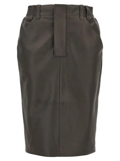 SAINT LAURENT GREY LEATHER SKIRT