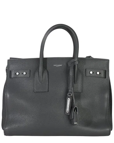 Pre-owned Saint Laurent Grey Leather Small Souple Sac De Jour (authentic Pre-loved) In Black