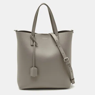 Pre-owned Saint Laurent Grey Leather Toy Shopper Tote In Gray