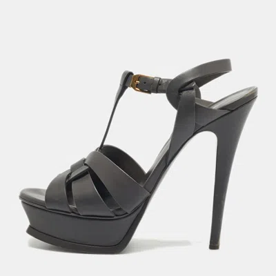 Pre-owned Saint Laurent Grey Leather Tribute Sandals Size 38 In Gray