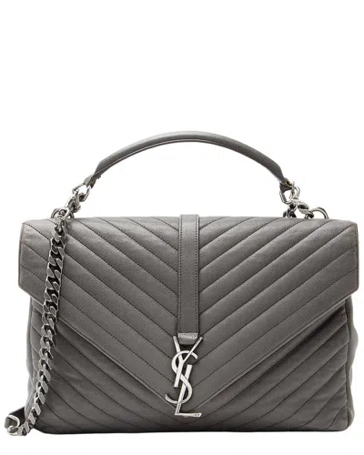 Saint Laurent Grey Matelasse Calfskin Monogram College Large Shoulder Bag  (authentic Pre-loved) In Gray