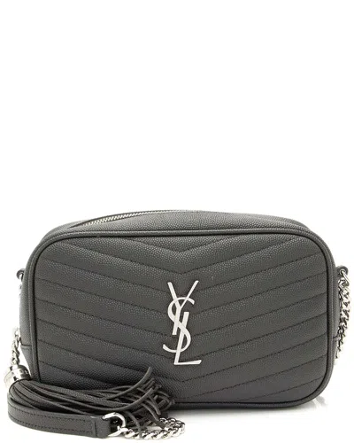 Saint Laurent Grey Matelasse Grain De Poudre Leather Monogram Lou Mini Camera  Bag (authentic Pre-lo In Green