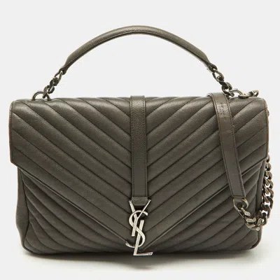 Pre-owned Saint Laurent Grey Matelasse Leather Large College Top Handle Bag