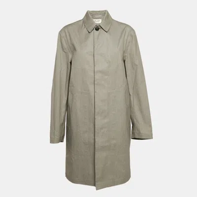 Pre-owned Saint Laurent Grey Micro Houndstooth Cotton Mid-length Coat Xl