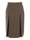 Saint Laurent Grey Midi Skirt With Side Concealed Zip Closure And All-over Check Motif In Wool And Cashmere Woman In Brown