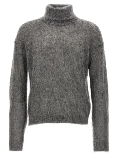 SAINT LAURENT GREY MOHAIR TURTLENECK SWEATER