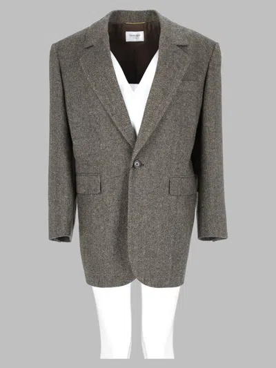 Saint Laurent Grey Monopetto Wool Jacket In Gray