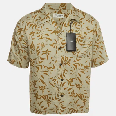 Pre-owned Saint Laurent Grey Palm Tree Print Lyocell Blend Shirt M