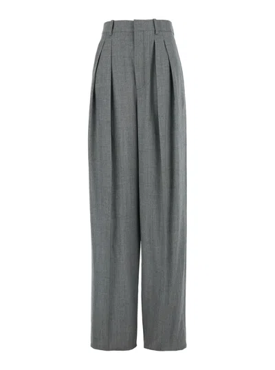 Saint Laurent Grey Pants With Pences And Belt Loops In Wool Woman