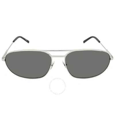 Saint Laurent Grey Pilot Unisex Sunglasses Sl 561 002 61 In Grey / Silver