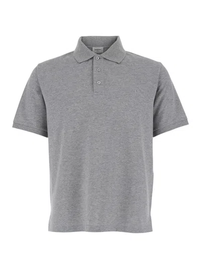 Saint Laurent Grey Polo Shirt With Tone-on-tone Embroidered Logo On The Front In Cotton Blend Man In Gray