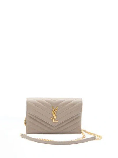 Saint Laurent Grey Quilted Lambskin Envelope Chain Wallet For Women In Brown