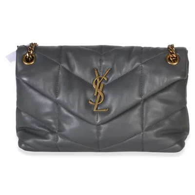 Pre-owned Saint Laurent Grey Quilted Lambskin Small Loulou Puffer Chain Satchel