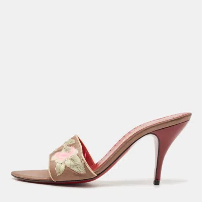 Pre-owned Saint Laurent Grey Satin Flower Slide Sandals Size 37.5