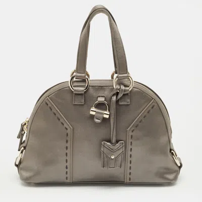 Pre-owned Saint Laurent Grey Satin Mini Muse Satchel In Gray