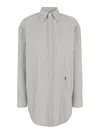 Saint Laurent Grey Shirt With Cassandre Embroidery And All-over Striped Motif In Cotton Woman