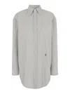 Saint Laurent Grey Shirt With Cassandre Embroidery And All-over Striped Motif In Cotton Woman