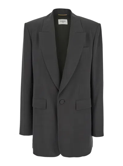 SAINT LAURENT WOMEN GREY SINGLE-BREASTED BLAZER, M LUXURY BLAZERS FOR WOMEN DARVEYS