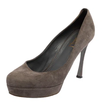 Pre-owned Saint Laurent Grey Suede Pumps Size 40
