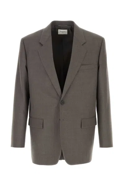 Saint Laurent Grey Wool Blazer In Green