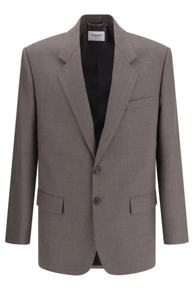 SAINT LAURENT GREY WOOL BLAZER