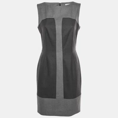 Pre-owned Saint Laurent Grey Wool Blend Paneled Sheath Mini Dress M In Gray