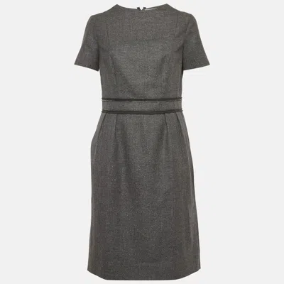 Pre-owned Saint Laurent Grey Wool Blend Zip Detail Knee-length Dress L In Gray